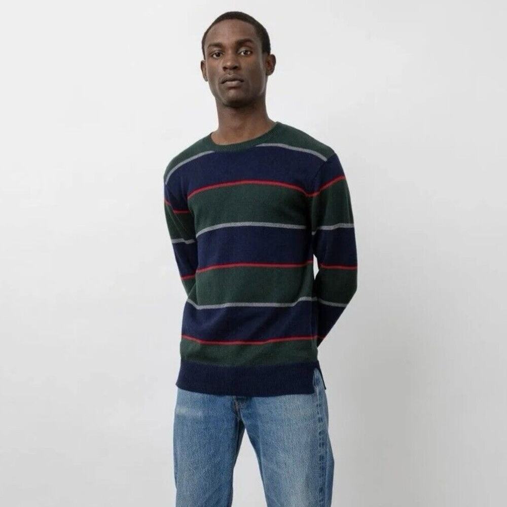 NWT Rails Kent Rugby Stripe Sweater Mens L Crew Neck Green Blue Red Grandpacore